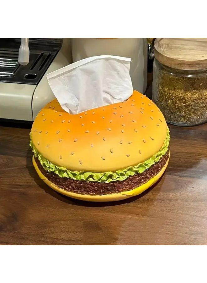 Round Hamburger Tissue Box Realistic Burger Design Resin Home Decor Gift - Image 2